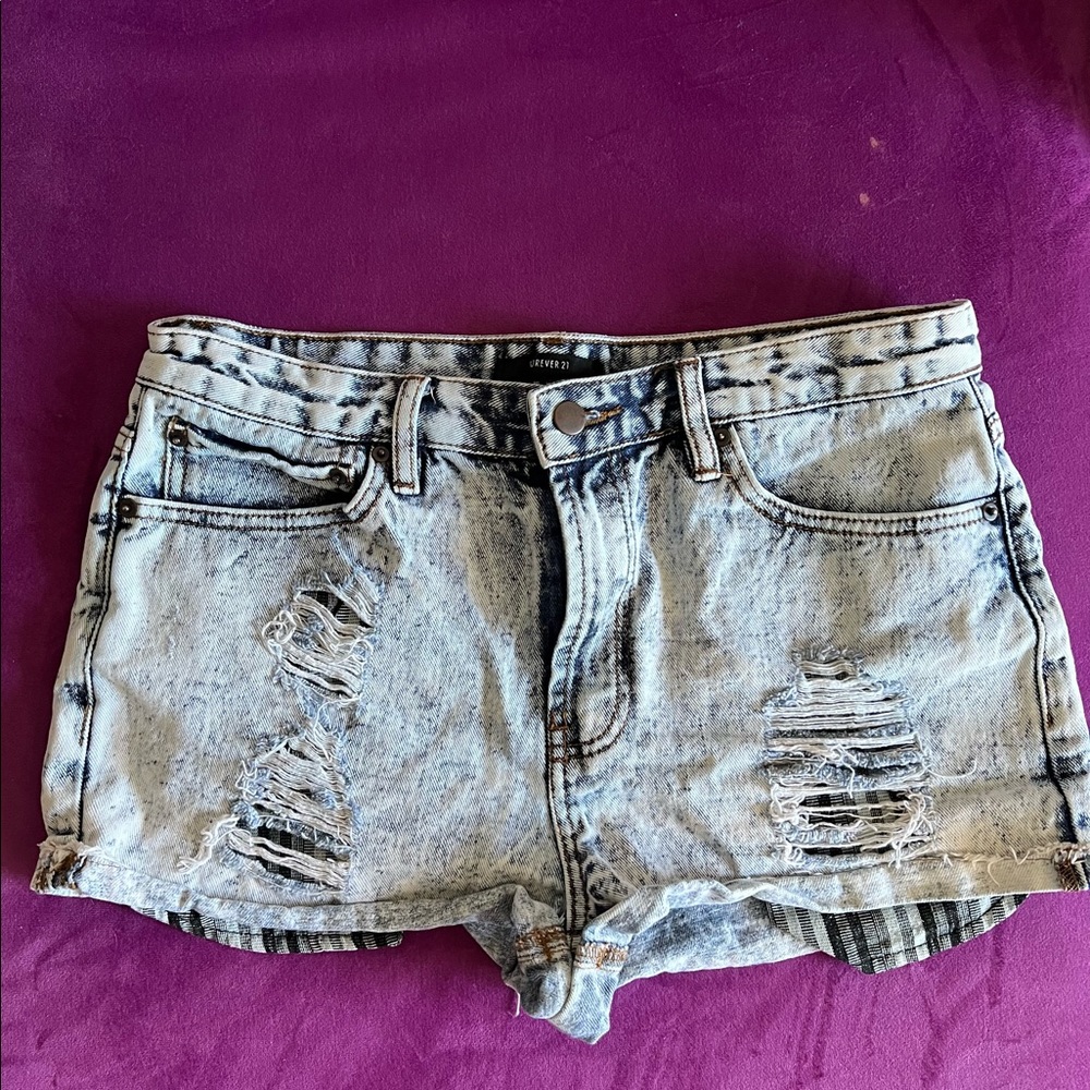 Acid wash denim shorts